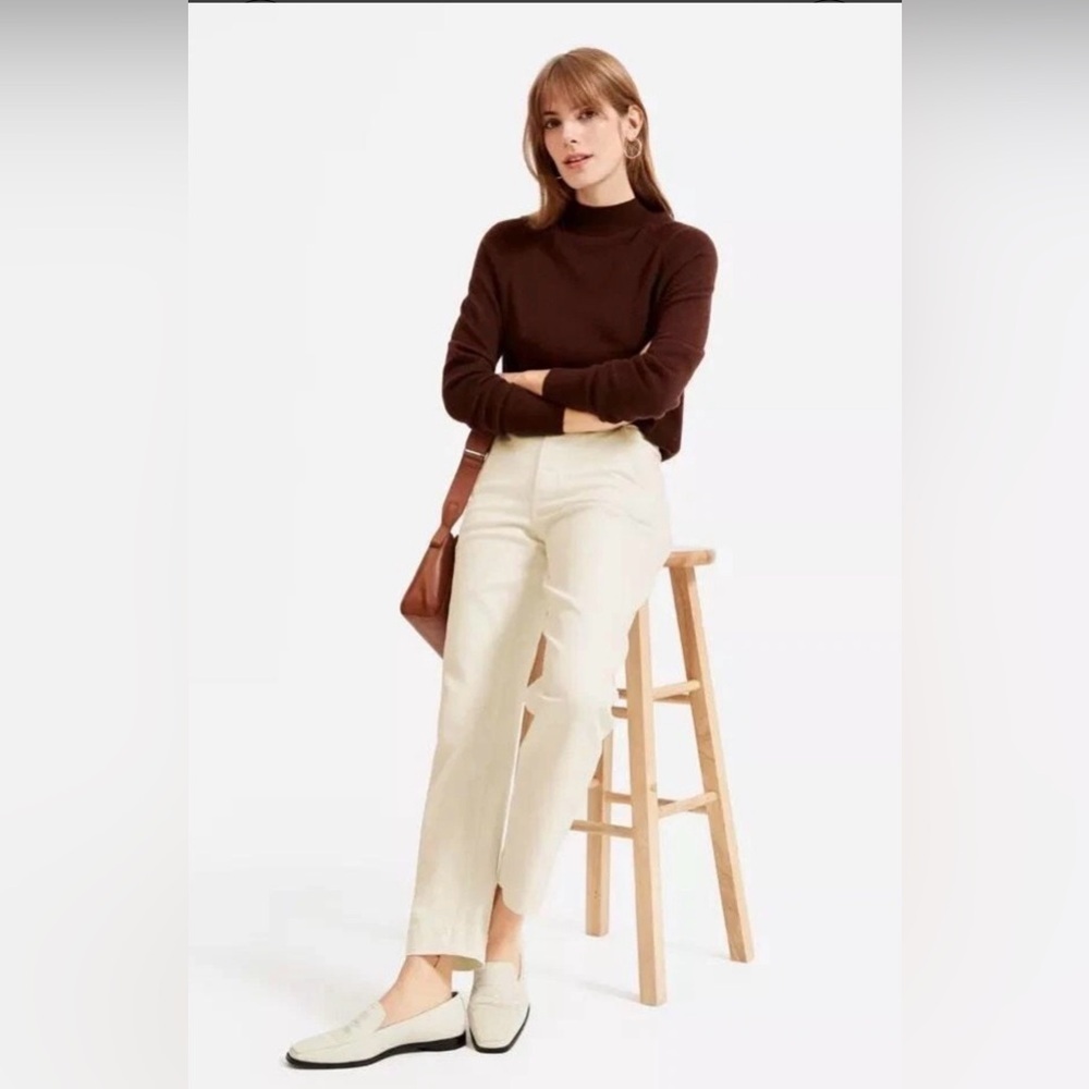 Everlane Cropped Straight Regular High Rise Wide Hem Cream Pockets Pants Size 6 - Picture 1 of 13